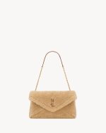 YSL CASSANDRE large pouch on chain in shearling